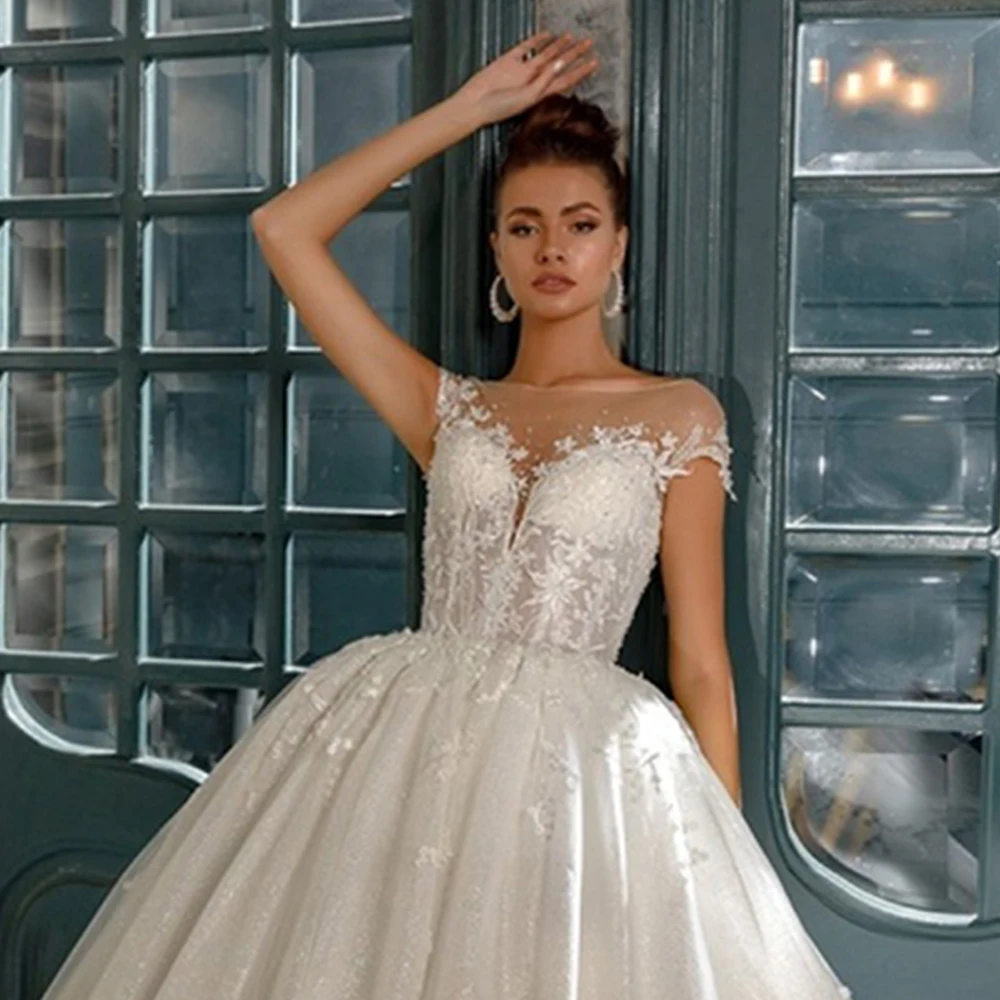 Vestido De Noiva Princesa индивидуальный заказ с коротким рукавом аппликации бисером блестящий Принцесса бальное платье Свадебные платья плюс размер