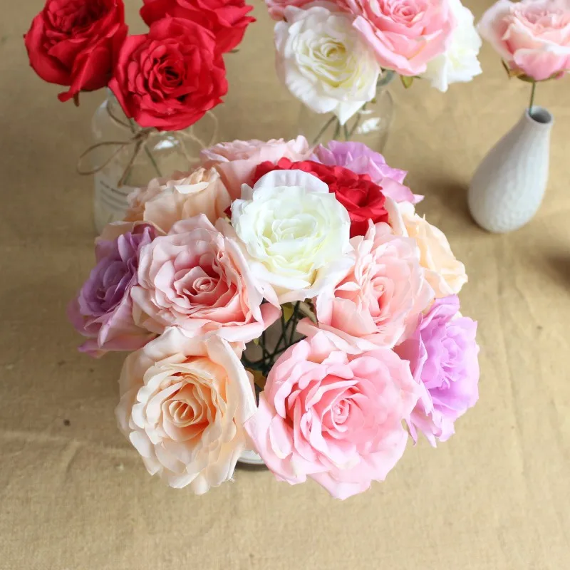 

24cm Silk Artificial without leaves and twigs Rose Flower Bouquet Wedding Family Decoration False Flower For Handmade Flowers