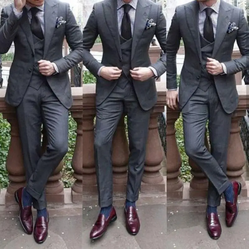 14New Arrivals Two Buttons Royal Blue Groom Tuxedos Peak Lapel Groomsmen Best Man Suits Mens Wedding Suits (Jacket+Pants+Vest
