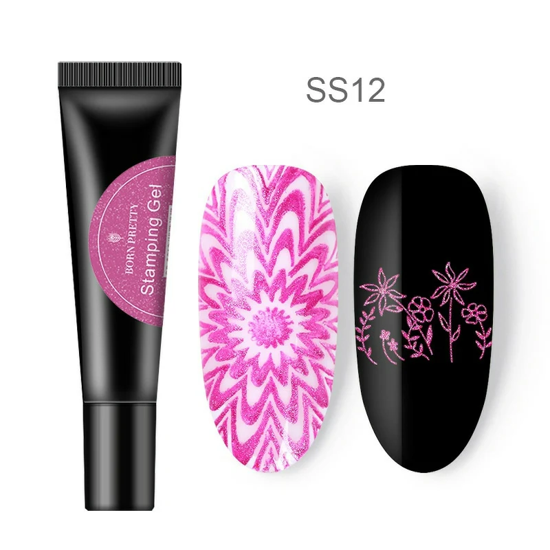 SS12 BORN PRETTY 8 мл блестящий гель для стемпинга ногтей для стемпинга пластин блестящий порошок замочить от ногтей искусство УФ гель разноцветный лак - Цвет: SS12