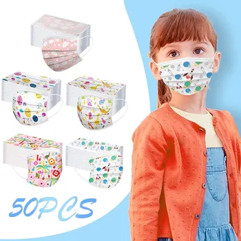 

50pc Lovely Print Children's Mask Breathable Health Care Disposable Mascarillas Face Mask Mouth-muffle Protective 3 Ply Ear Loop
