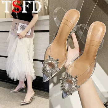 

Hollow Out Women Shoes Transparent Tape PVC High-heeled Sandals Pointy Toe Women's Shoes Footwear Perspex Spike Shoes 2020 J6