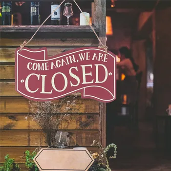 

Wooden Open and Closed Two Sided Sign with Rope for Hanging Vintage Business Sign (Wine) Home Bar Library Hanging Accessories