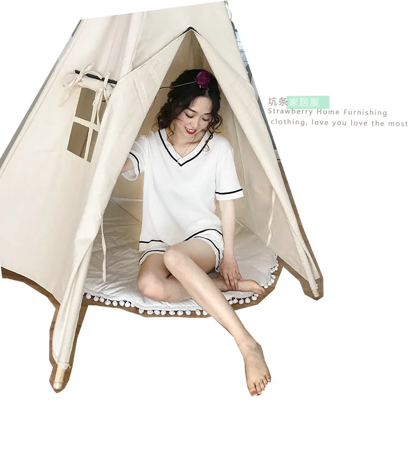 Summer New Korean Short Sleeved Pajama Set Women's V-Neck Pyjamas Striped Shorts Pijama Mujer Home Sleepwear 2-piece Set