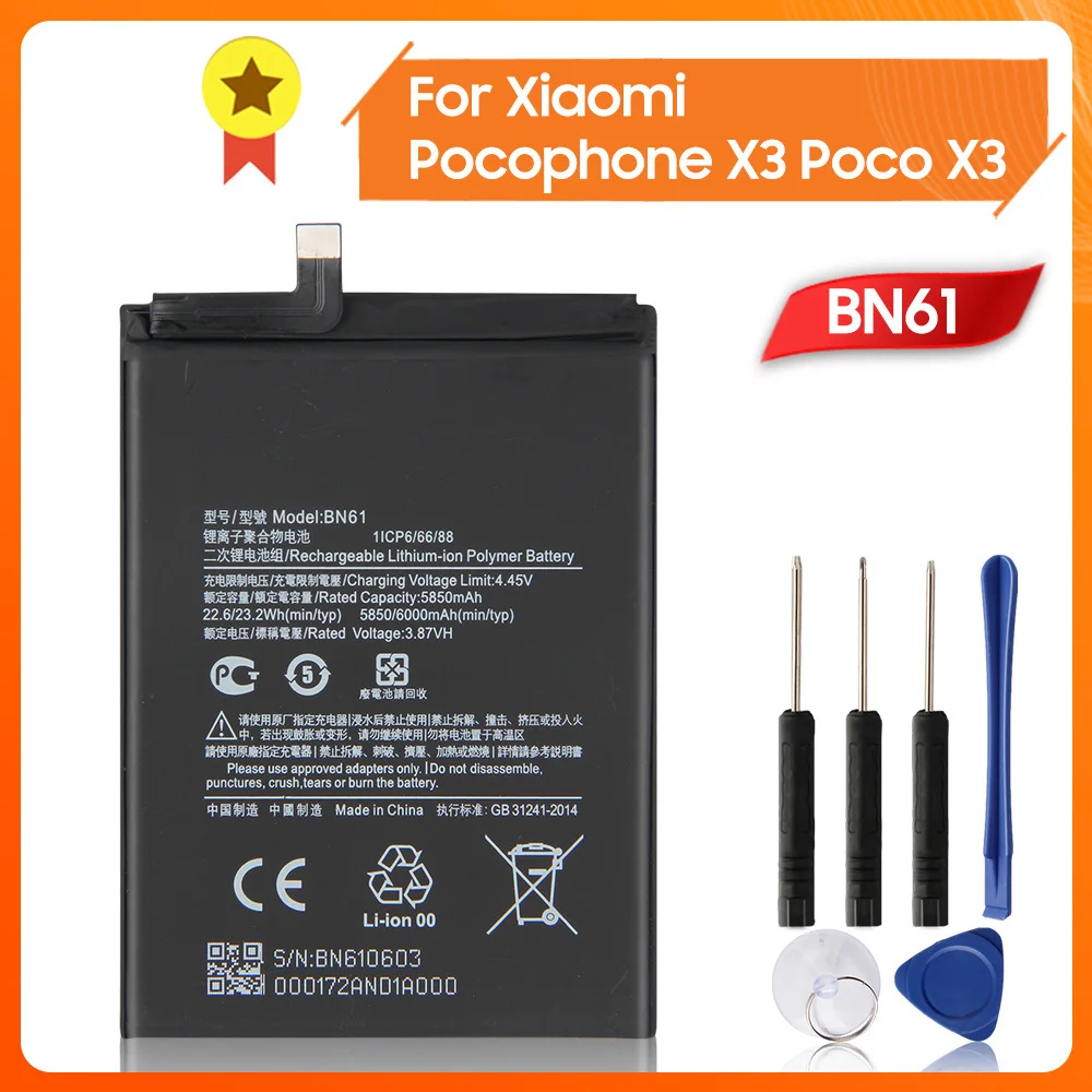 Bn61 Phone Battery Original For Pocophone X3 Poco X3 6000mah Bn61