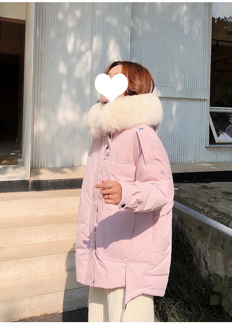 White Duck Down Jacket WOMEN'S Dress Mid-length New Style Winter Thick Genuine Fur Collar Korean-style Cotton Coat Loose-Fi