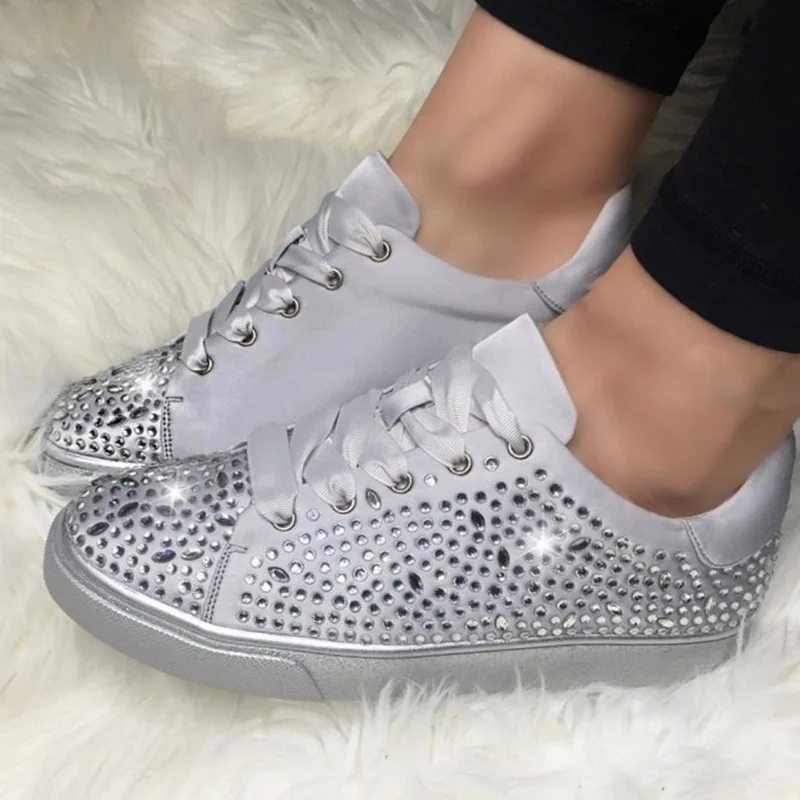 

ADISPUTENT Women Bling Sneakers Casual Flats Ladies Vulcanized Shoes Crystal Fashion Outdoor Sports Running Sparkling Shoes