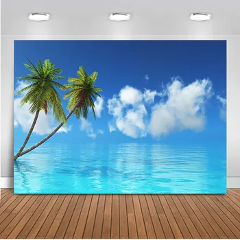 

Newborn Beach Backdrop Blue Sky and Sea Background for Photo Booth Studio Sandy Beach Party Decoration Supplies Palm Tree Props