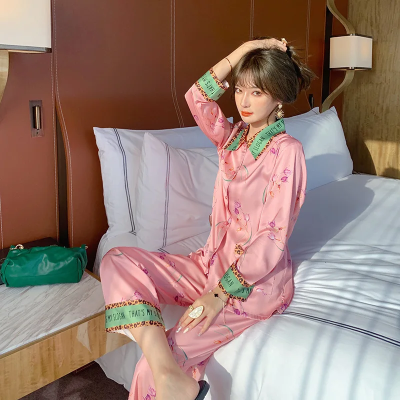 ice-and-snow-silk-pajamas-women's-high-end-sense-of-western-style-simulation-silk-pajama-set