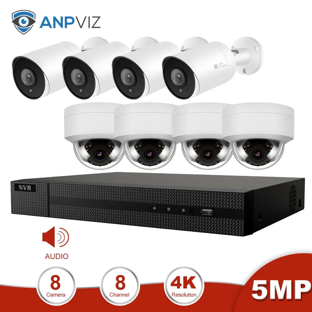 Anpviz 8CH 4K NVR 5MP купол и цилиндрическая PoE Комплект ip-камеры с аудио дома/на открытом воздухе системы безопасности CCTV видеонаблюдение NVR комплект