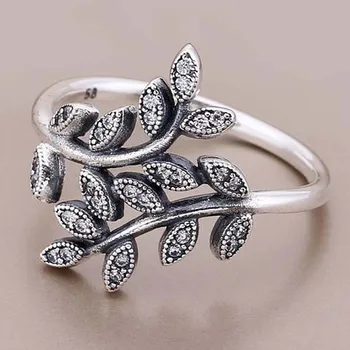 

Original Vintage Sparkling Leaves With Cubic Zirconia Rings For Women 925 Sterling Silver Ring Wedding Party Gift Europe Jewelry