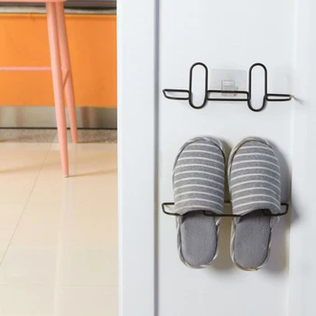 

Wall-Mounted Pasted Iron Shoe Rack Slippers Drying Holder for Home Bathroom - Black
