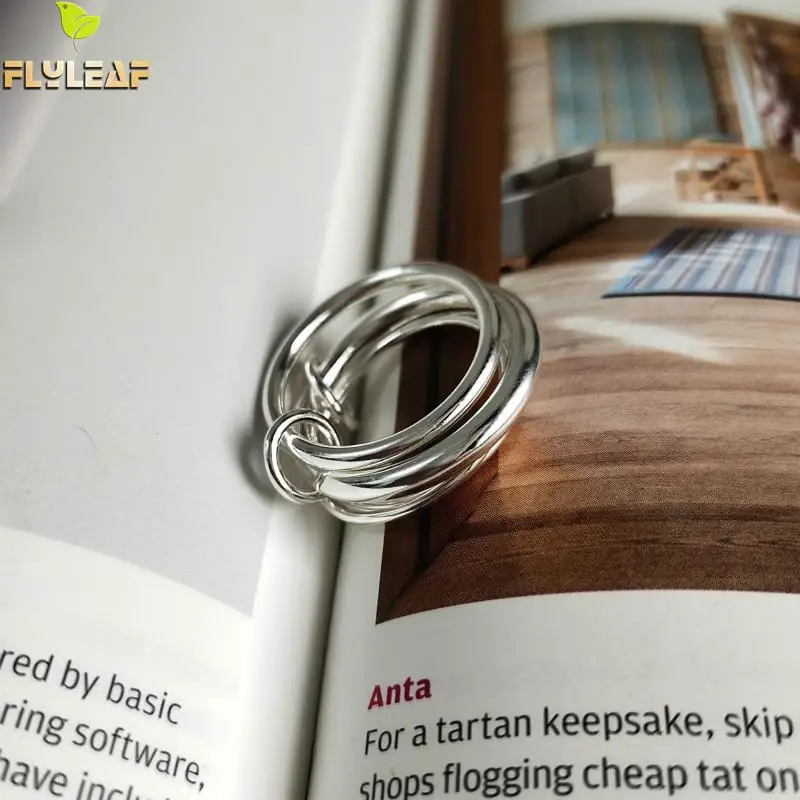 

Flyleaf Ins Multi-layer Real 925 Sterling Silver Rings For Women Fine Jewelry Open Ring High Quality Stackable Personalized