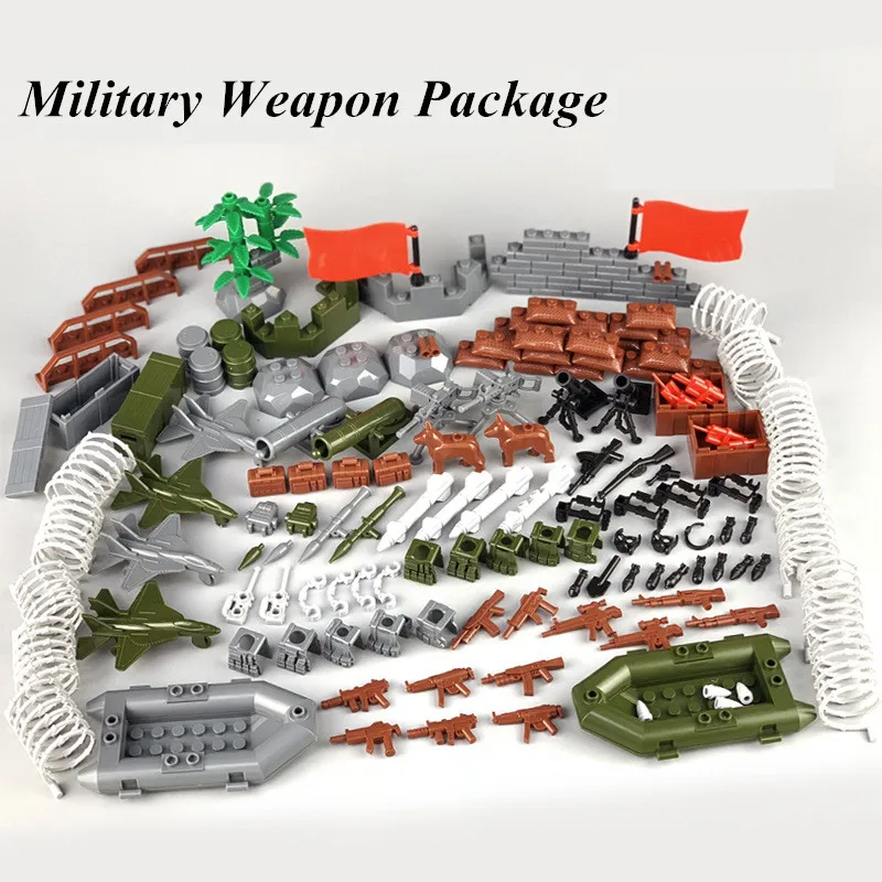 

Military Accessories Parts Building Blocks Pack Guns City Police Swat Team Boat Rowing Ship Vest Weapon Box MOC Army Toys Bricks