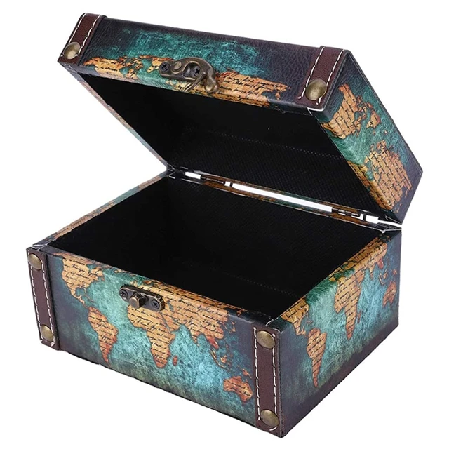 SLPR Caja de almacenamiento decorativa de color madera roja: Cofre del  tesoro de madera estilo pirata, caja de almacenamiento de fotos retro