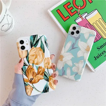 

Luxury Tulip Flower Phone Case For iphone 11 Pro Max 7 8 Plus 6 s Back Cover Cute Glossy Floral Case Capa For iphone X XR XS Max
