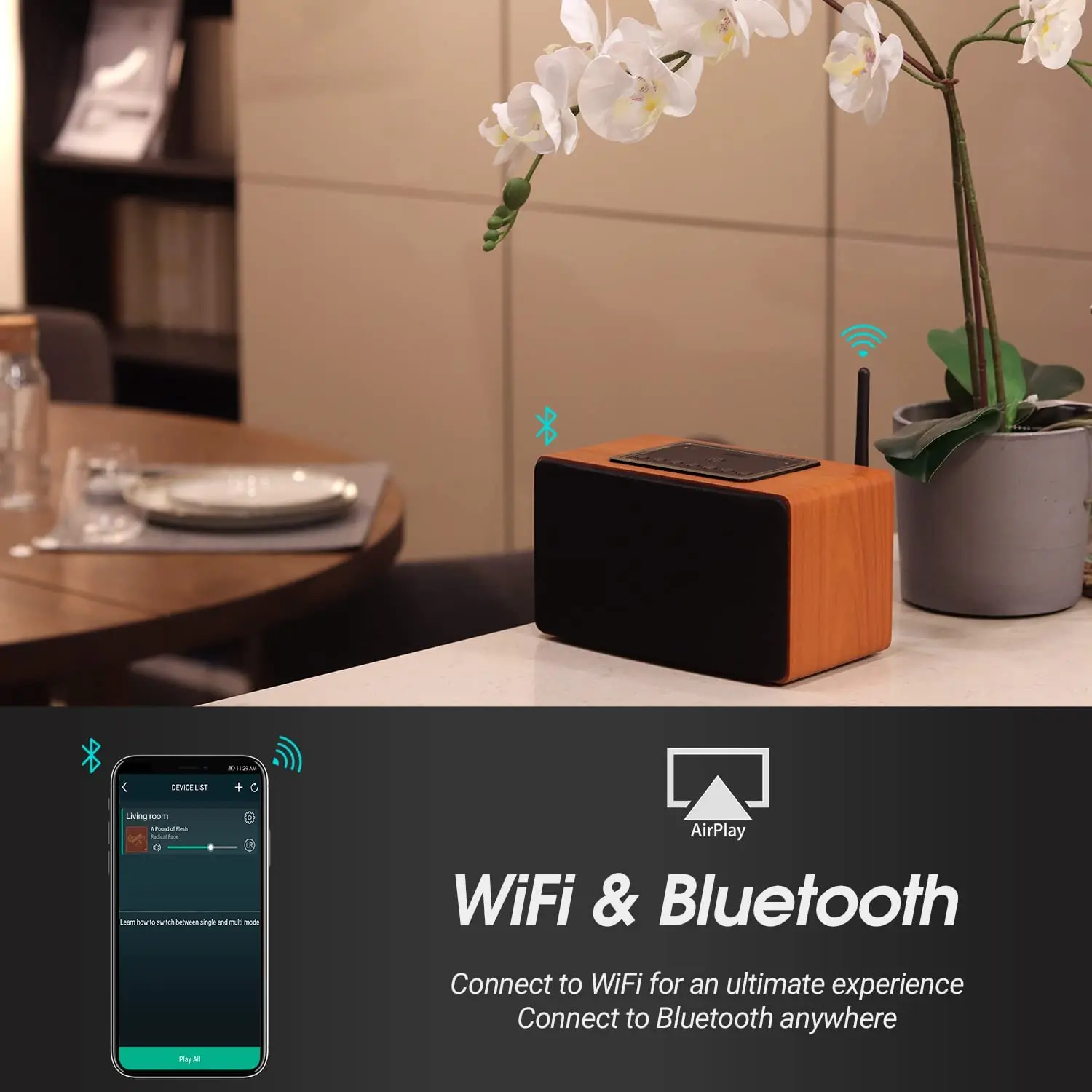 August WS350 Wireless WiFi Bluetooth Speaker with Airplay,Ethernet,DLNA for Tablets/Smartphones/Phones compatible with Spotify