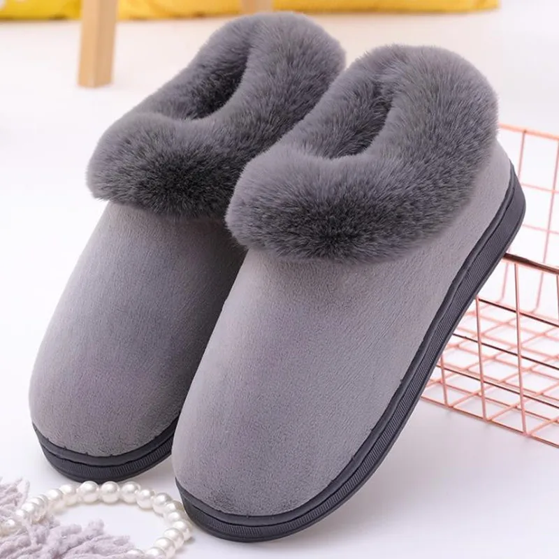 gray 02 COSMAGIC/Новинка года; женские зимние меховые домашние тапочки; мокасины на плоской подошве; теплые Нескользящие плюшевые домашние тапочки; обувь для гостиной - Цвет: gray 02