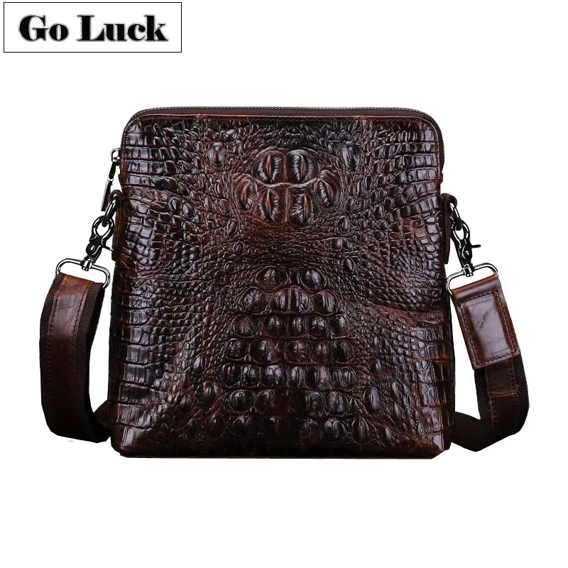 

New Crocodile Pattern Genuine Leather Cowhide Retro Vogue Men's Messenger Bag Crossbody One Shoulder Bag Business Bags For Ipad