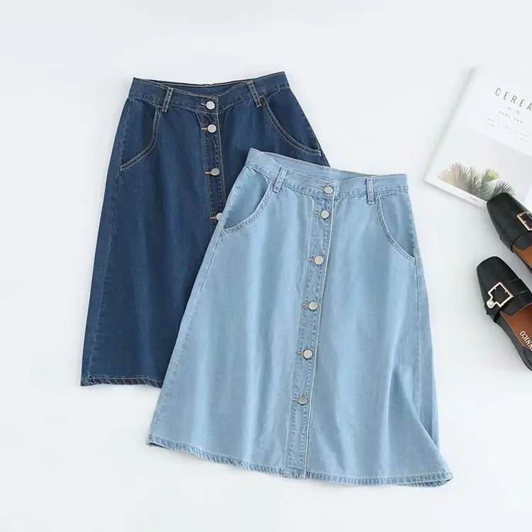 

Denim Skirt Women's Summer New Style High-waisted A- line Fairy Medium-length Dress Single Breasted Skirt S27373