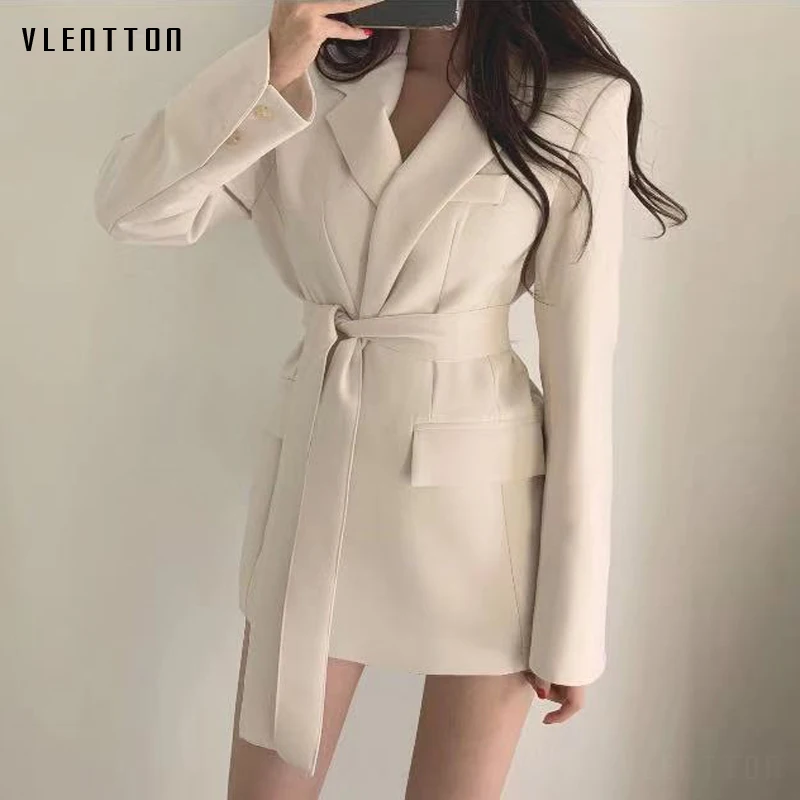 

Autumn White Black Blazer Women OL Office Ladies Blazers And Jackets Korean Sashes Long Sleeve Suit Coat Female Outerwear Mujer