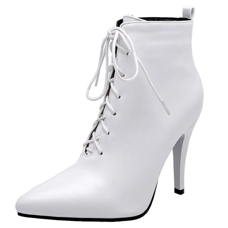 Sgesvier/ботинки на шнуровке с острым носком; модные пикантные ботильоны белого и красного цвета; Женские однотонные вечерние ботинки; элегантные зимние ботинки на высоком каблуке