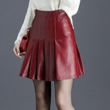 Корейский стиль, Осень-зима, Женская плиссированная юбка выше колена с высокой талией из искусственной кожи, женские юбки на осень и весну 4xl