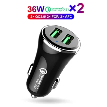 

Car Charger 3.0 Technology 36W 2-Port AFC/FCP QC3.0 Car Charger USB TO USB-C 3A cable for Huawei/Galaxy/LG/Pixel
