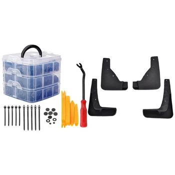 

675Pcs Car Retainer Clips Fasteners Kit Fender Rivet Clips Kit & 4Pcs Car Mud Flaps Mudguard Fenders