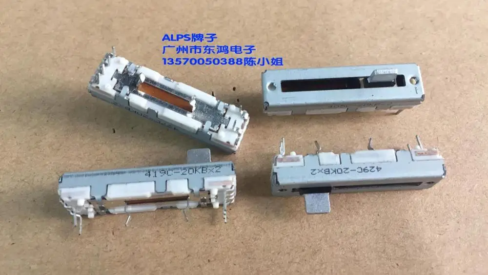 

2PCS/LOT ALPS brand 3.5 cm B20KX2 fader potentiometer sliding double shaft length 5mm