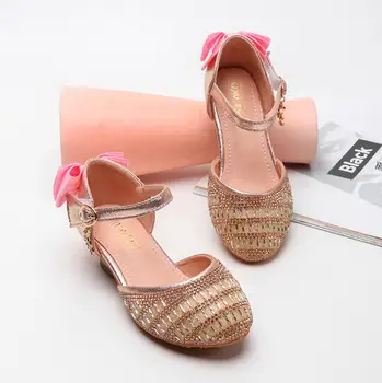 

Elsa Princess Summer Kids Leather Shoes For Girls Flower Casual Glitter Children High Heel Performance DanceShoes Knot Sandals