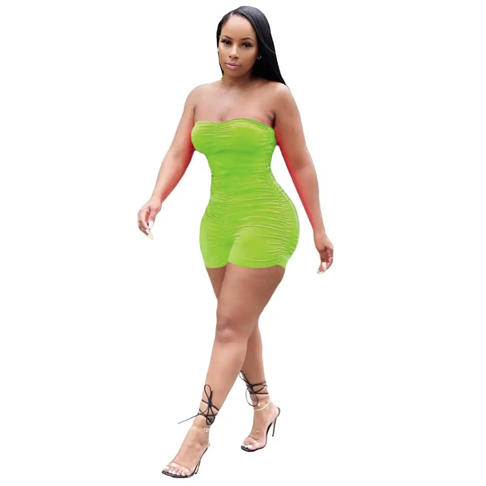 Неоновый женский комбинезон без бретелек для фитнеса облегающий спортивный с