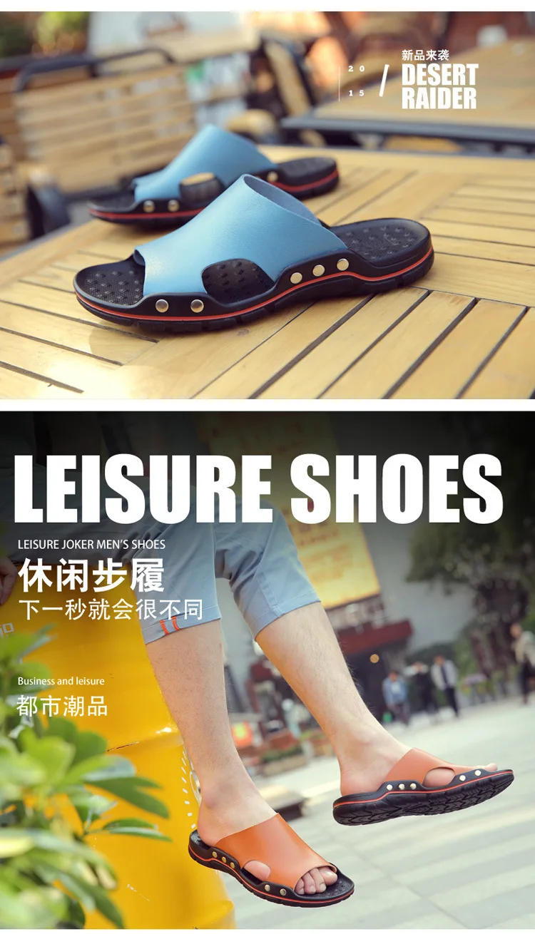 Г. verano nuevos zapatos casuales cómodos de cuero antideslizantes de fondo suave zapatos planos sandalias de hombre zapatilla