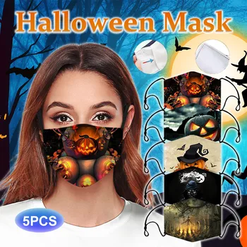 

5PCS Halloween Print Face Mask For Dustproof With 5PC Gaskets mondkapjes Washable Reusable Masks masque Faceshield Fast delivery