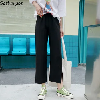 

Pants Women 2020 Spring and Summer Korean Style Loose High Waist Leisure Simple Womens Wide Leg Trousers Female Trendy Daily