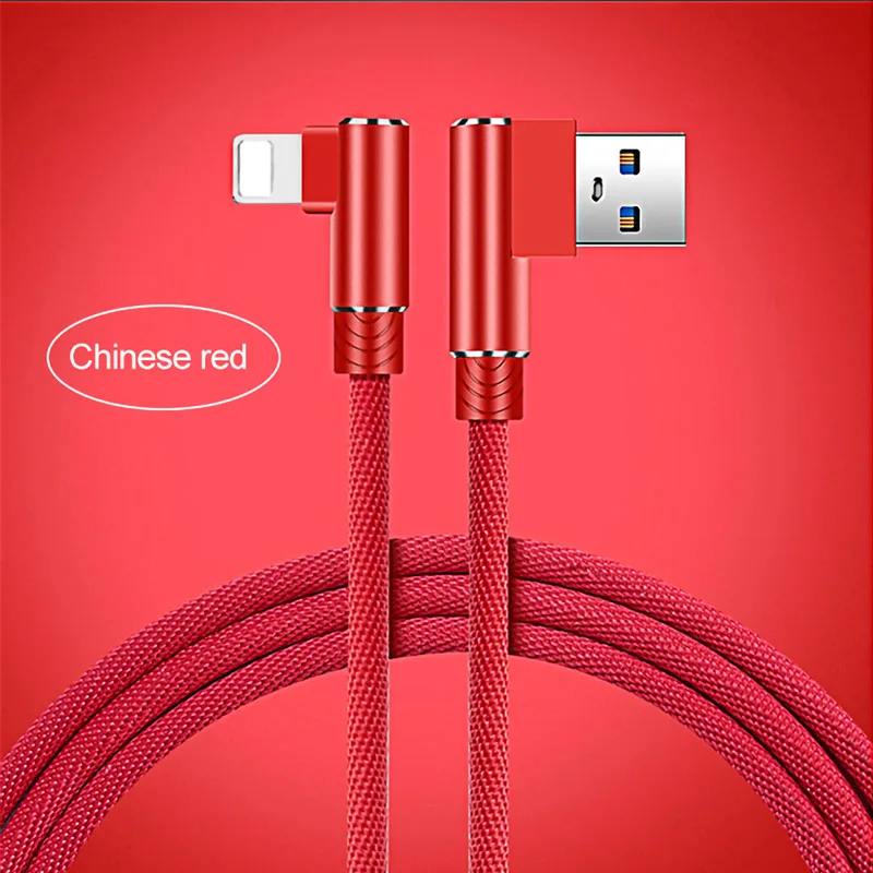 Red USB кабель 90 градусов зарядное устройство кабель для передачи данных для iPhone 11 Pro XS MAX XR X 8 7 6s Plus зарядный кабель для мобильного телефона быстрое зарядное устройство Шнур - Цвет: Red