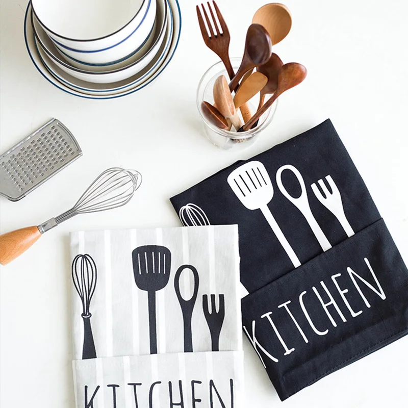 Adjustable Print Pattern Apron Chef Waiter Kitchen Cook Apron With Pockets Polyester Water Proof Kitchen Tools For Man Woman