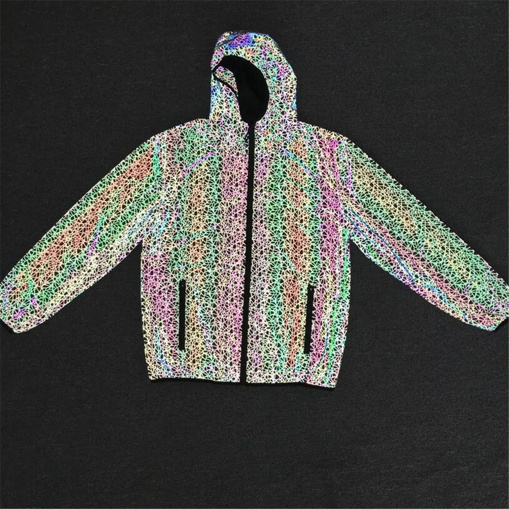 KLV, Мужская Светоотражающая куртка, модная яркая Светоотражающая одежда для пар, Nnight Running, хип-хоп куртка с капюшоном, уличная куртка