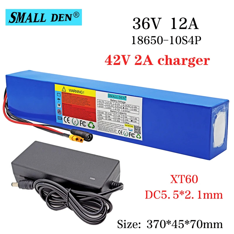 

36V 12Ah 10S4P 18650 lithium battery pack with 15A BMS 500W high power ebike electric bicycle scooter battery + 42V 2A charger
