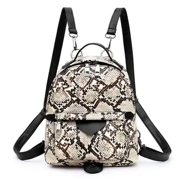 

Mochila feminina estampada de cobra, nova mochila de couro pu com estampa de animal da moda, para trespassar