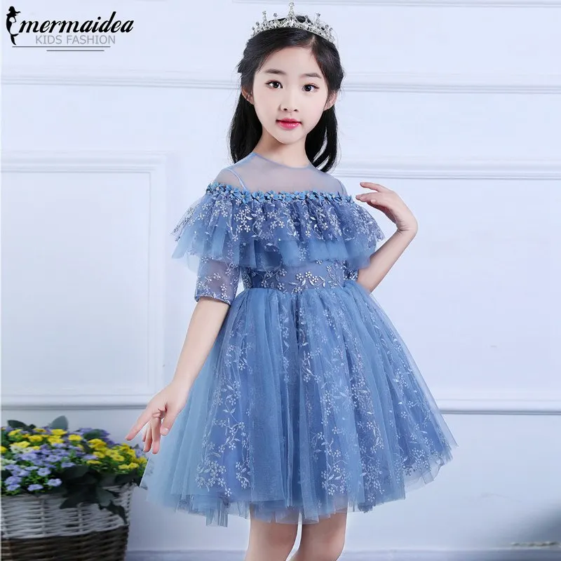 Весна-лето; роскошное детское кружевное платье принцессы для девочек; цвет красный, розовый; платье на день рождения, свадьбу; костюм для детей; фортепиано костюм; Пышное Платье; подарок