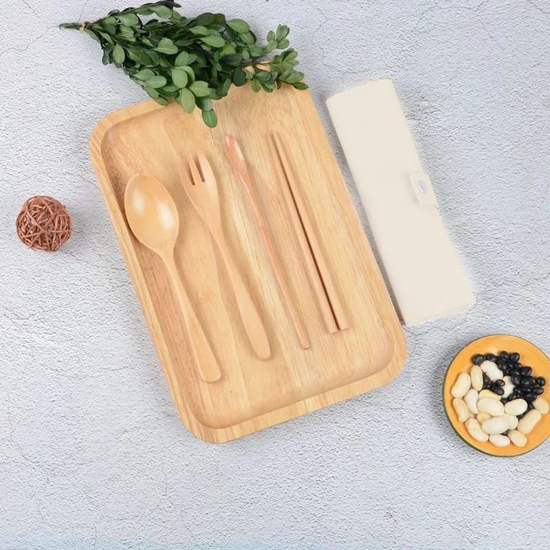 Beige Light beige Набор столовых приборов портативный ручной работы деревянный мешок ткани Naturals Ложка Вилка палочки для еды - Цвет: Beige Light beige