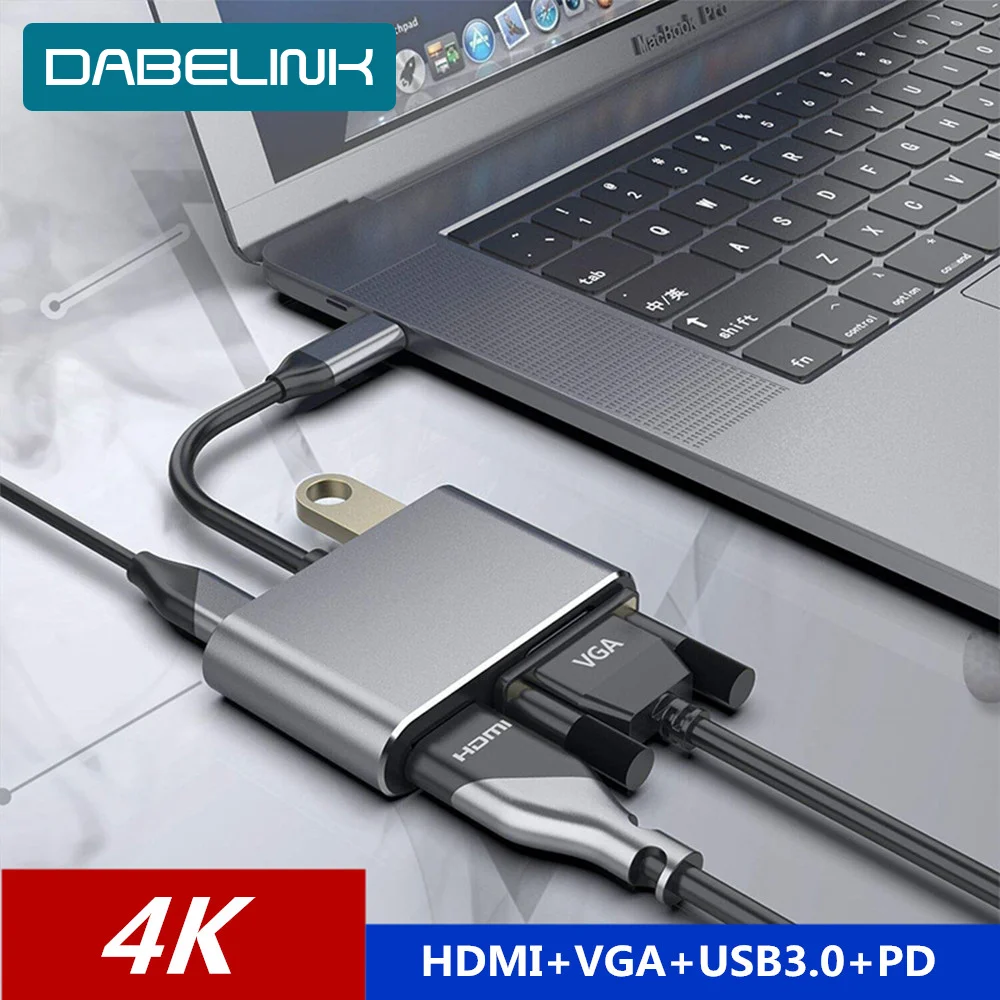 Док-станция USB C HDMI адаптер VGA Type к док-станция 4K Thunderbolt 3 usb c hdmi PD зарядка для Galaxy Huawei