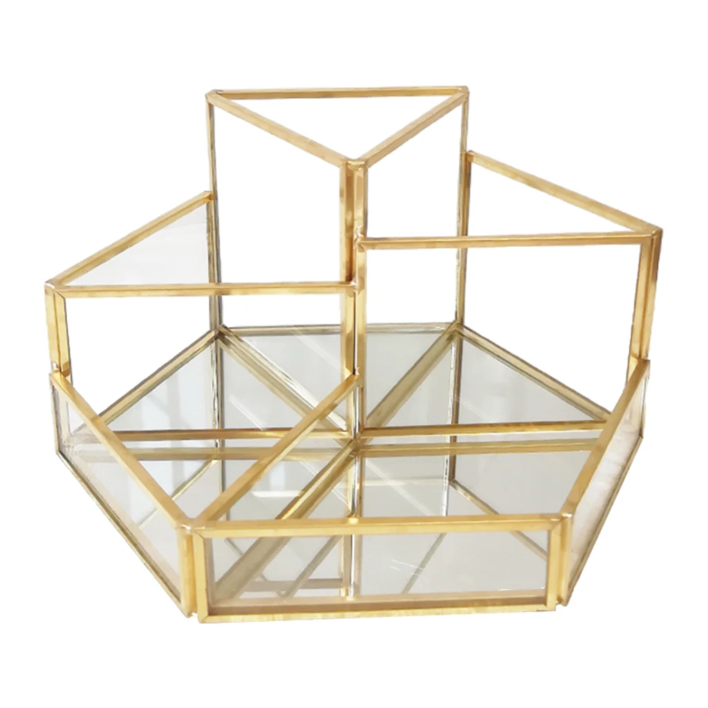 Transparent Makeup Brush Storage Box Organizer Glass Cosmetics Dressing Table Vanity Jewelry Storage Box with 4 Grids