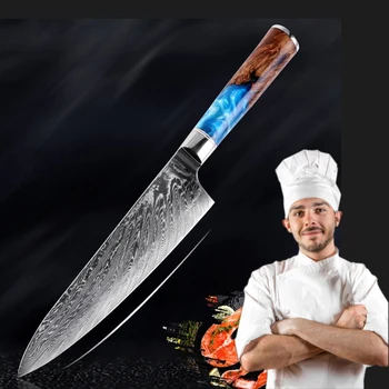 

Professional Chef Knife Damascus VG10 Steel 67 Layers Japanese Kitchen Knives Sharp Cut Cleaver Slicing Colorful Wood Handle