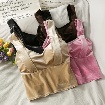 

Retro Underwear Gold Velvet Camisole Women's Slim Fit Outer Wear Underwear Short Sleeveless Tube Top Fashion