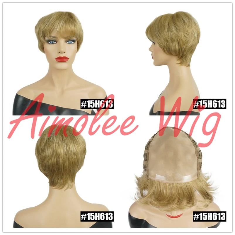" x 4" моно Короткий прямой парик Смесь человеческих волос парики для женщин натуральные парики 130% плотность синтетические волосы парик с челкой вечерние работы