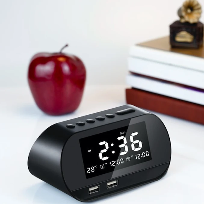Будильник для спальни FM Радио календарь светодиодный цифровой дисплей 2 USB зарядное устройство US Plug