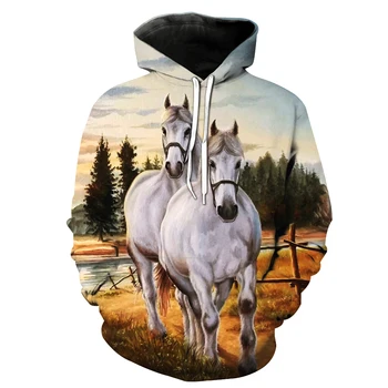 

2019 New Fashion Sweatshirt Men / Women 3d Hoodies Print White Horse Animal Pattern Slim Unisex Slim Stylish Hooded Hoodies