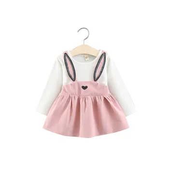 

Children's clothing autumn models solid color squinting rabbit ear straps fake two-piece skirt 2020 children's skirt wholesale